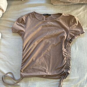 SHEINMOD Solid Crop Shirt With Tie, a short-sleeve top